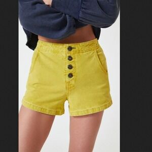 Anthropologie Pilcro Wide-Leg Sailor Shorts Chartreuse Size 25 NWT High RiseT